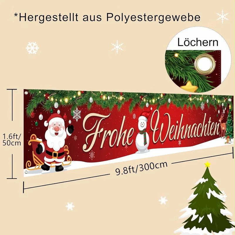 Weihnachtsbanner 300x50cm Frohe Weihnachten Deko Banner