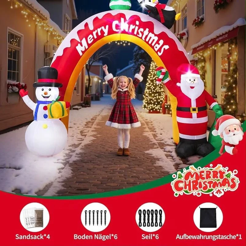 305cm Aufblasbarer Weihnachtsbogen LED Pinguin Schneemann Weihnachtsmann