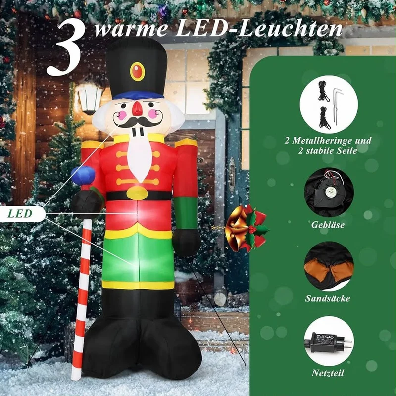 240cm Nussknacker Soldat Aufblasbar LED Beleuchtung Weihnachtsdekoration