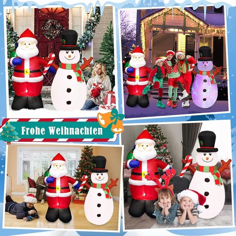 Aufblasbare Weihnachtsdekoration 150cm Weihnachtsmann Schneemann LED