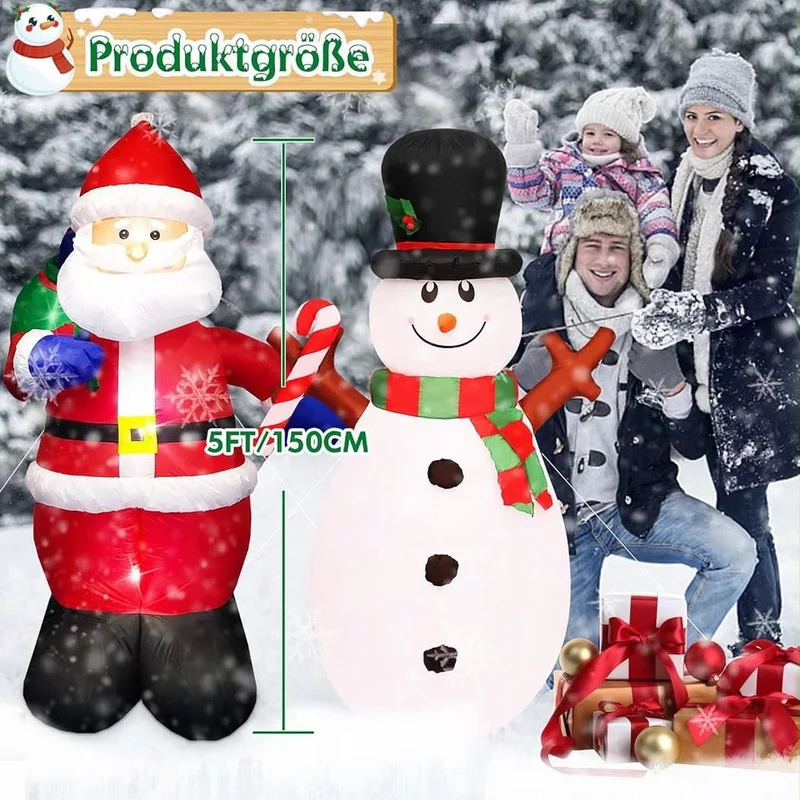 Aufblasbare Weihnachtsdekoration 150cm Weihnachtsmann Schneemann LED