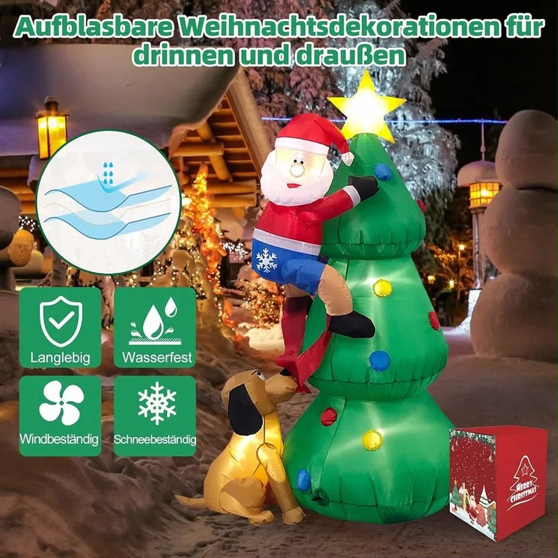 183cm Aufblasbar LED Weihnachtsbaum Weihnachtsmann Hund Deko