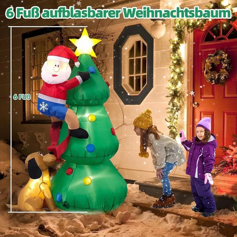 183cm Aufblasbar LED Weihnachtsbaum Weihnachtsmann Hund Deko