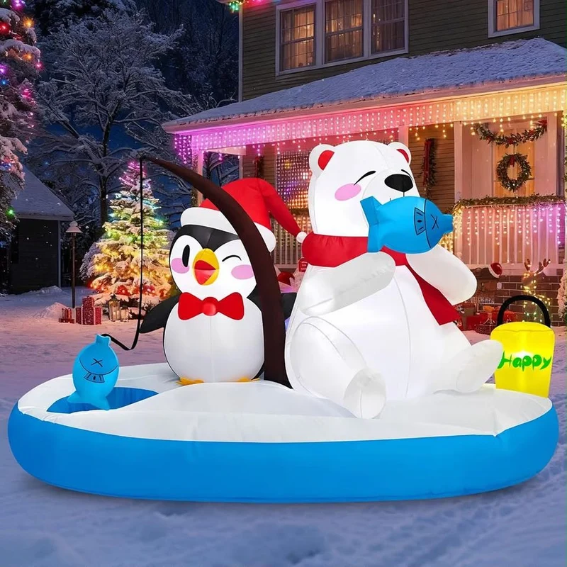 180cm Aufblasbare Weihnachtsdeko Eisbär Pinguin LED Beleuchtet