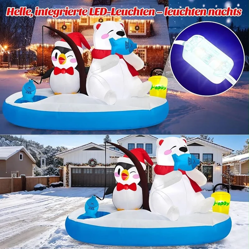 180cm Aufblasbare Weihnachtsdeko Eisbär Pinguin LED Beleuchtet