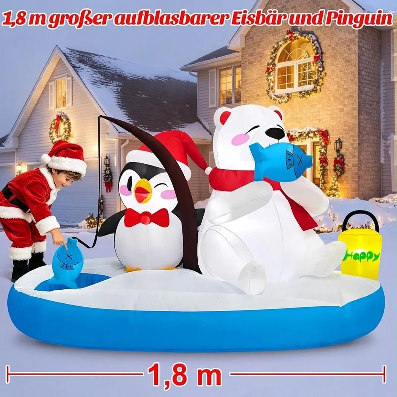 180cm Aufblasbare Weihnachtsdeko Eisbär Pinguin LED Beleuchtet