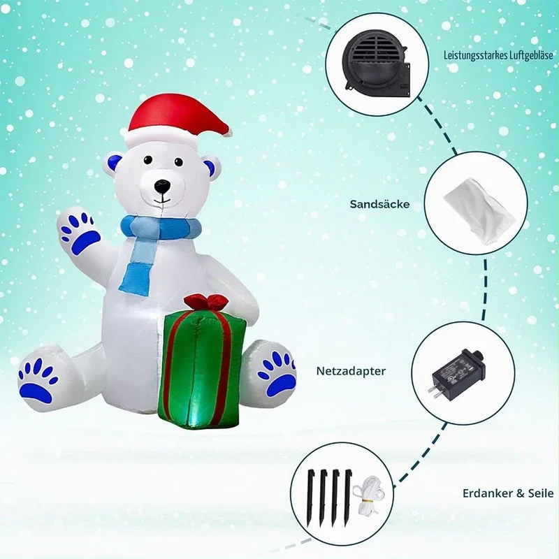 150cm Aufblasbare Eisbär Figur LED Beleuchtung Weihnachtsdeko