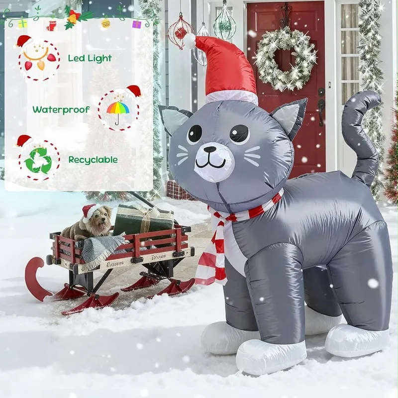 122cm Aufblasbare LED Katze Weihnachten Figur Dekoration