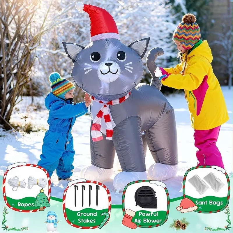122cm Aufblasbare LED Katze Weihnachten Figur Dekoration
