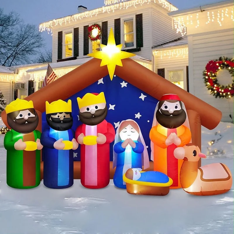 2,4m Aufblasbare LED Weihnachtskrippe Weihnachtsdeko Beleuchtung Outdoor