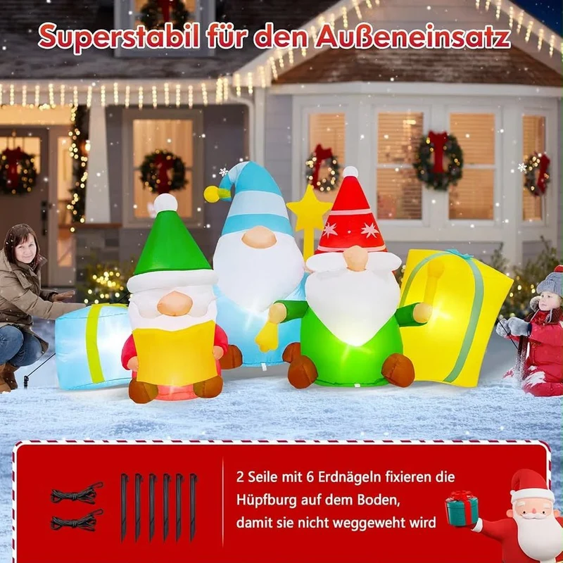 183cm Aufblasbare Weihnachtsdeko 3 Zwerge LED Beleuchtung Außendeko