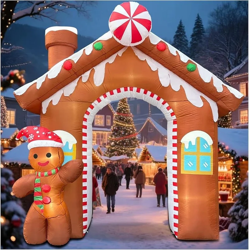 3m Aufblasbarer Weihnachtsbogen Lebkuchenhaus LED Beleuchtung