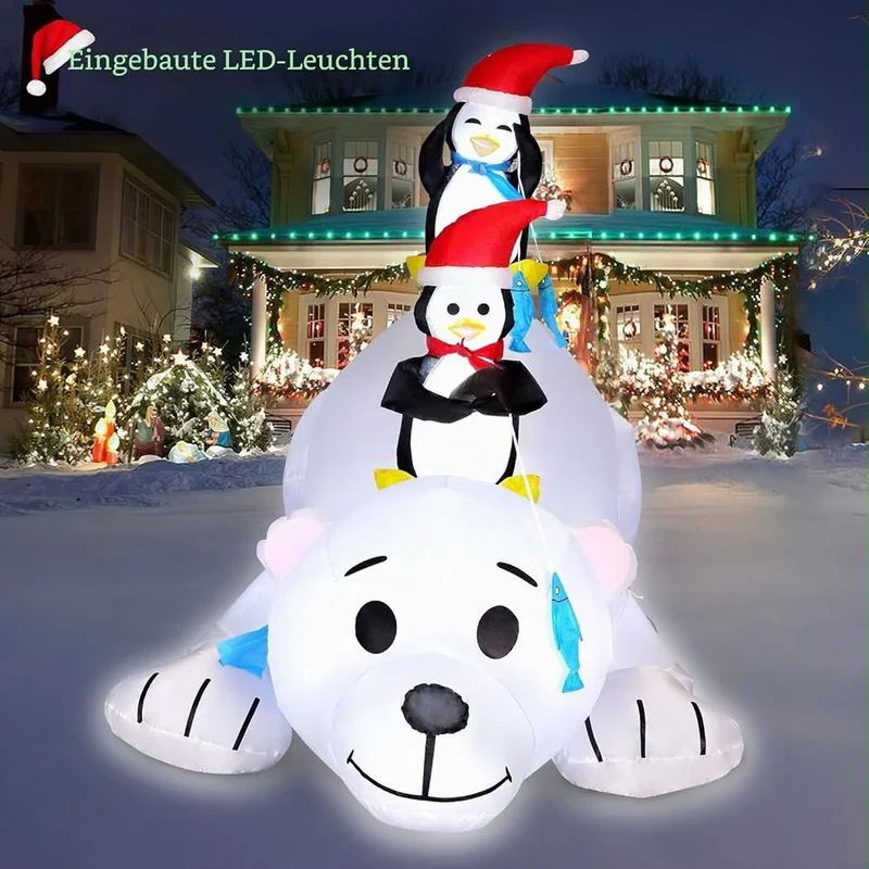 180cm Aufblasbare Eisbär Figur Weihnachten Dekoration LED Pinguin