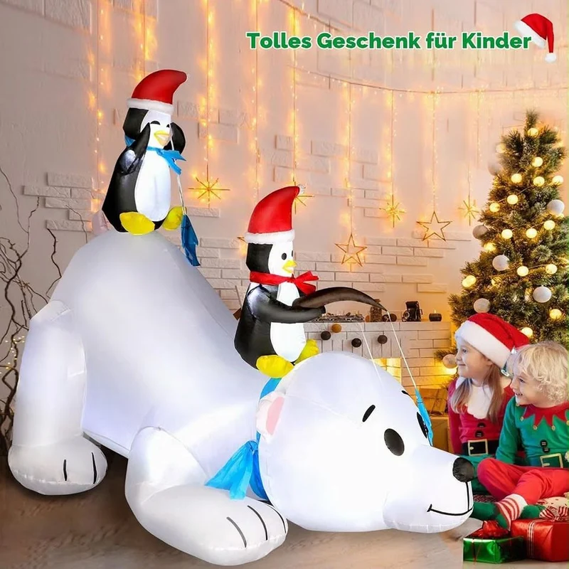 180cm Aufblasbare Eisbär Figur Weihnachten Dekoration LED Pinguin