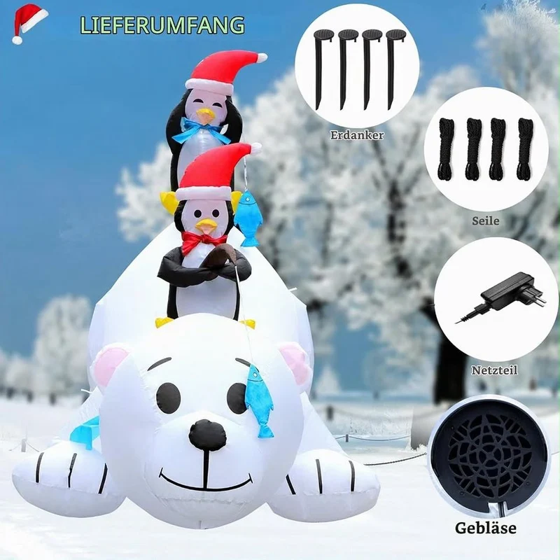 180cm Aufblasbare Eisbär Figur Weihnachten Dekoration LED Pinguin