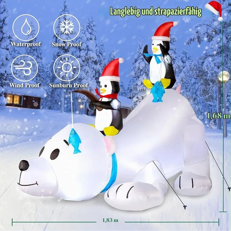 180cm Aufblasbare Eisbär Figur Weihnachten Dekoration LED Pinguin