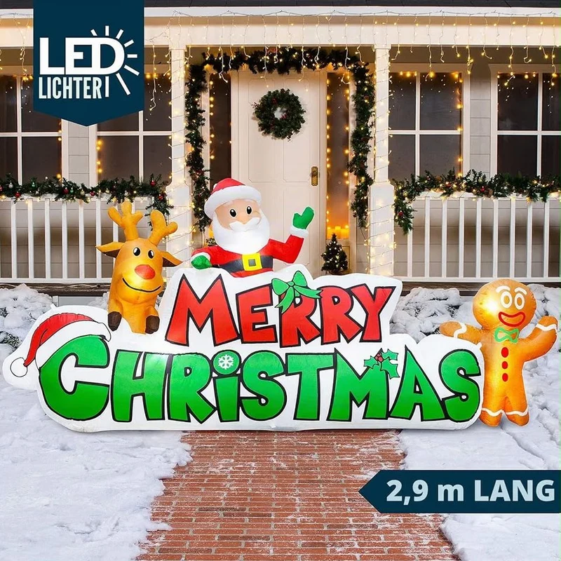 Aufblasbares Merry Christmas Banner 250cm LED Beleuchtung Weihnachten