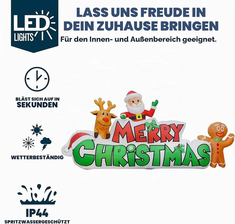 Aufblasbares Merry Christmas Banner 250cm LED Beleuchtung Weihnachten