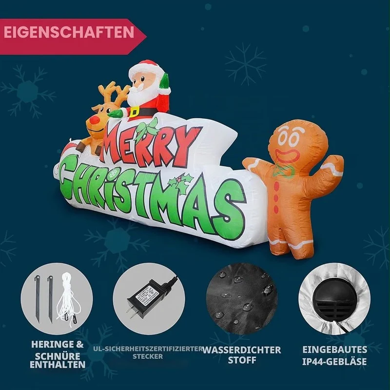 Aufblasbares Merry Christmas Banner 250cm LED Beleuchtung Weihnachten
