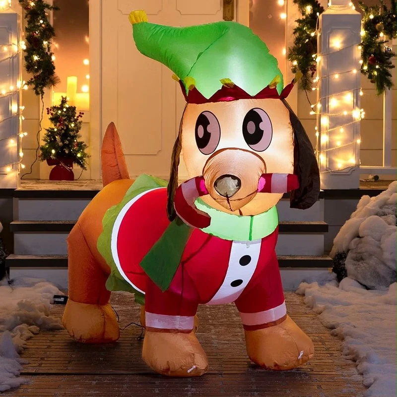 180cm Aufblasbare Weihnachtsdekoration Hund Zuckerstange LED Beleuchtet