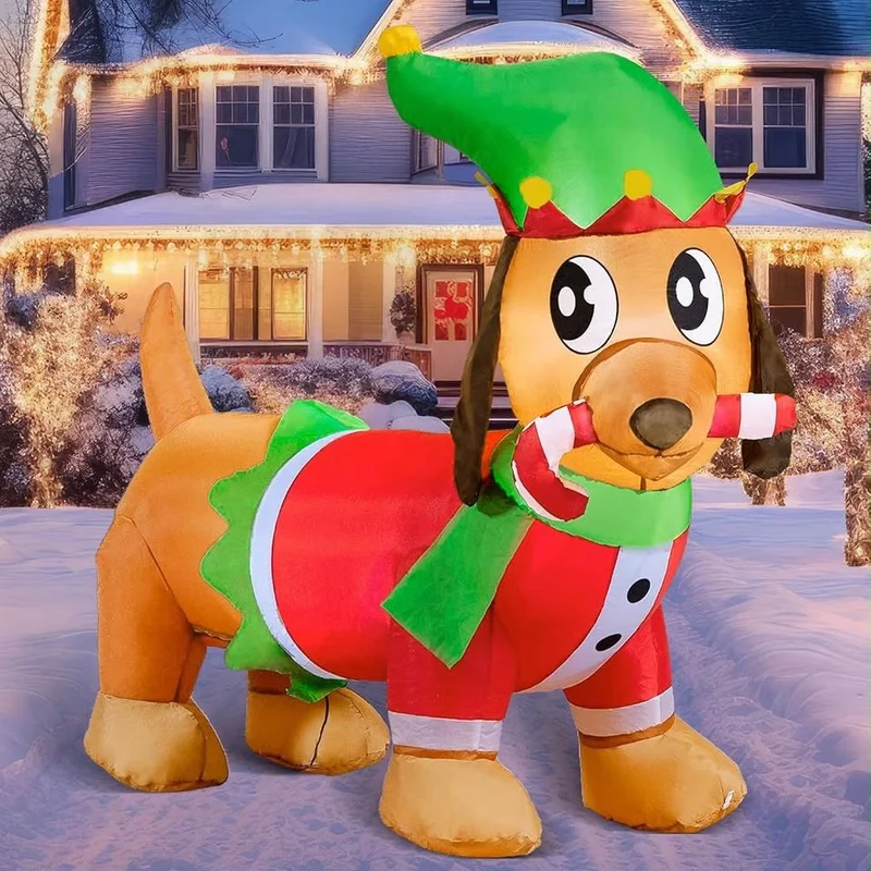 180cm Aufblasbare Weihnachtsdekoration Hund Zuckerstange LED Beleuchtet