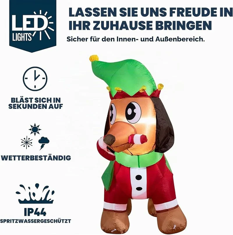 180cm Aufblasbare Weihnachtsdekoration Hund Zuckerstange LED Beleuchtet