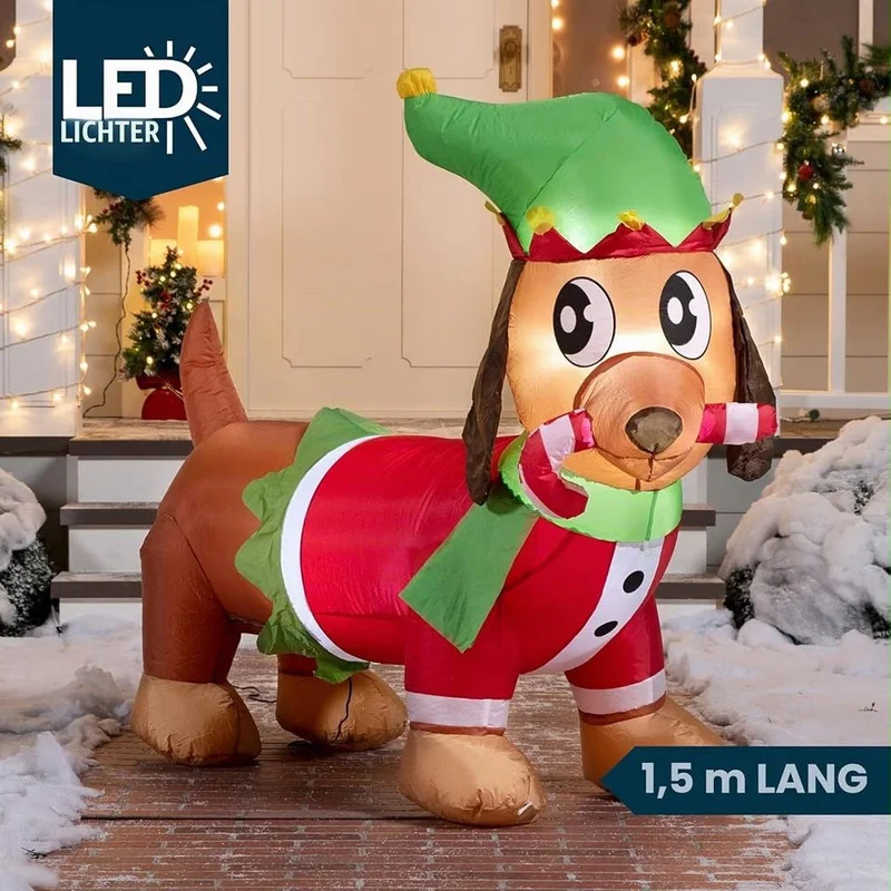 180cm Aufblasbare Weihnachtsdekoration Hund Zuckerstange LED Beleuchtet