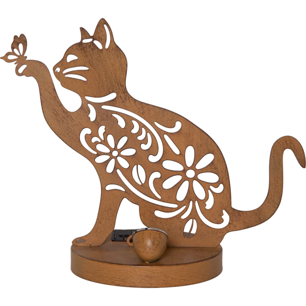 Star Trading LED-Solar-Dekoration "Oxicat", sitzende Katze Rost, Metall, ca. 25x30 cm, ww LED, Akku, outdoor, Vierfarb-Karton
