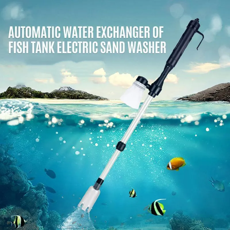 Aquarium Bodenreiniger elektrisch – Mulmsauger mit Filterbeutel, batteriebetrieben (2x C/LR14), ABS-Kunststoff, 3 Rohre längenverstellbar
