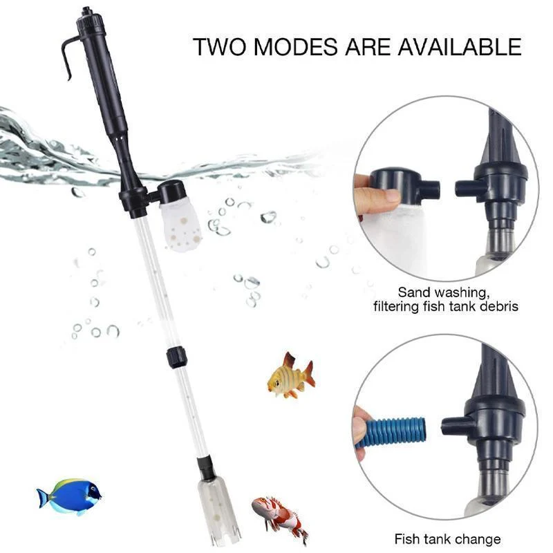 Aquarium Bodenreiniger elektrisch – Mulmsauger mit Filterbeutel, batteriebetrieben (2x C/LR14), ABS-Kunststoff, 3 Rohre längenverstellbar