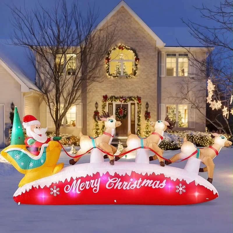 Aufblasbare LED Weihnachtsdekoration 3m Weihnachtsmann Rentiere Schlitten