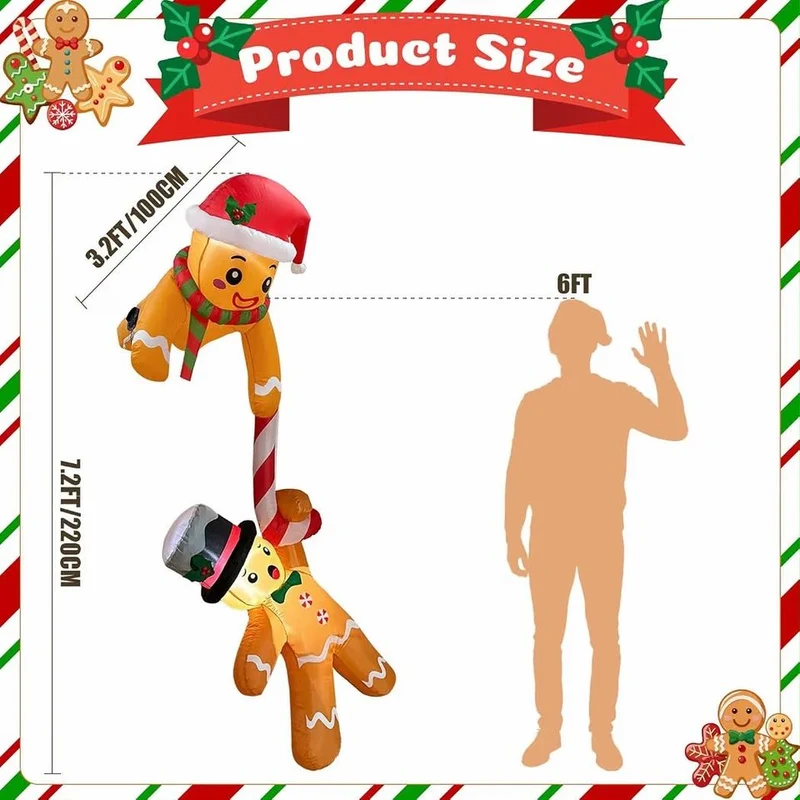 Aufblasbare Weihnachtsdeko 220cm Lebkuchenmann LED Outdoor Dekoration