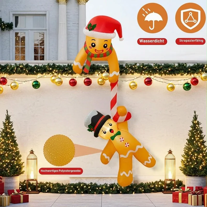 Aufblasbare Weihnachtsdeko 220cm Lebkuchenmann LED Outdoor Dekoration