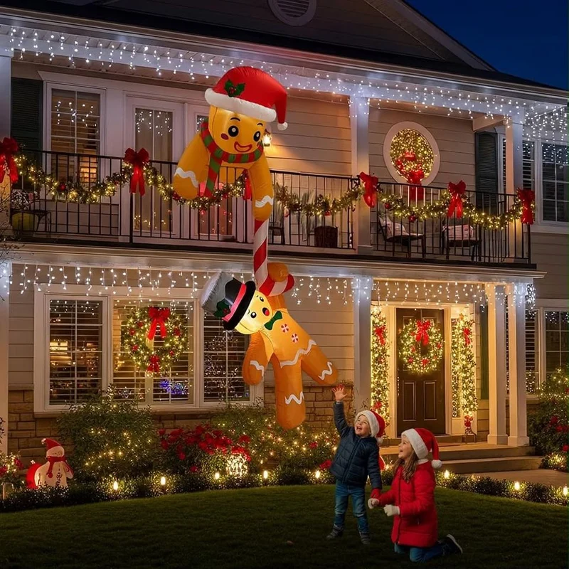 Aufblasbare Weihnachtsdeko 220cm Lebkuchenmann LED Outdoor Dekoration