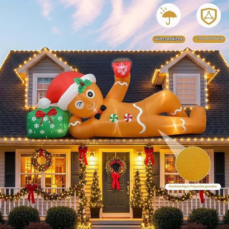 Aufblasbare Lebkuchenmann LED Weihnachtsdekoration Außen 300cm XXL Figur