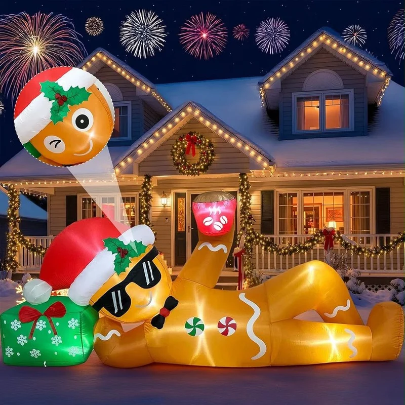 Aufblasbare Lebkuchenmann LED Weihnachtsdekoration Außen 300cm XXL Figur