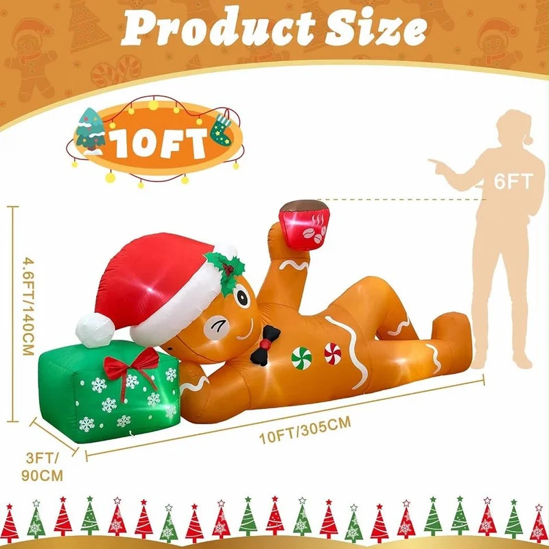 Aufblasbare Lebkuchenmann LED Weihnachtsdekoration Außen 300cm XXL Figur