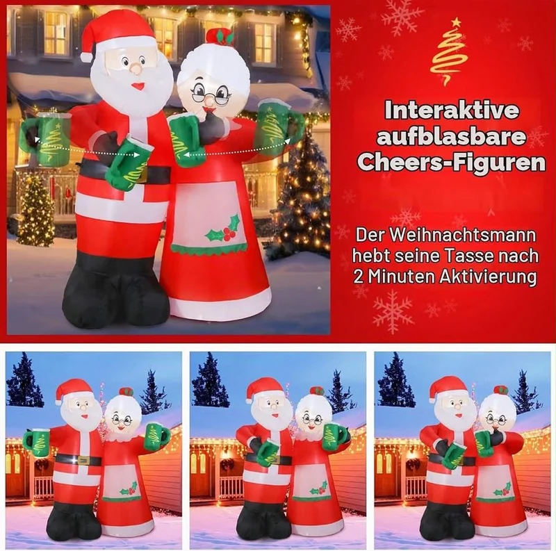 Aufblasbare Weihnachtsdekoration LED 210cm Weihnachtsmann Bewegungseffekt