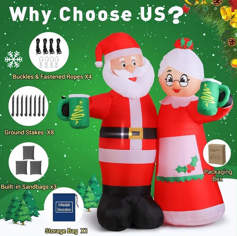 Aufblasbare Weihnachtsdekoration LED 210cm Weihnachtsmann Bewegungseffekt