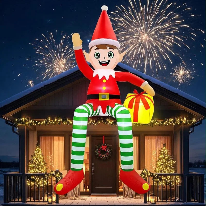 Aufblasbarer LED Outdoor Wichtel Geschenkbox Weihnachtsdeko 300cm