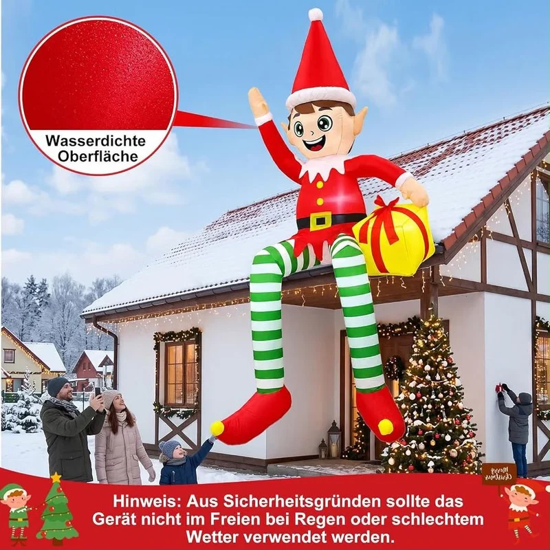 Aufblasbarer LED Outdoor Wichtel Geschenkbox Weihnachtsdeko 300cm