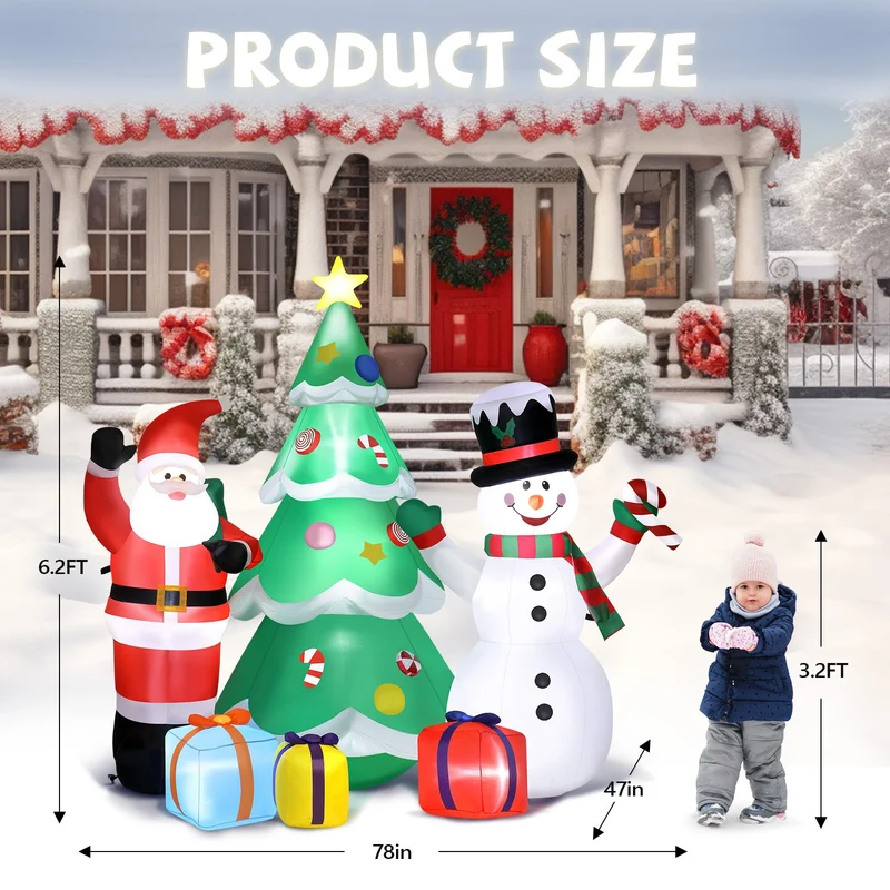 Aufblasbarer Weihnachtsbaum 190cm Weihnachtsmann Schneemann LED Deko