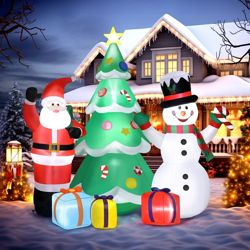 Aufblasbarer Weihnachtsbaum 190cm Weihnachtsmann Schneemann LED Deko