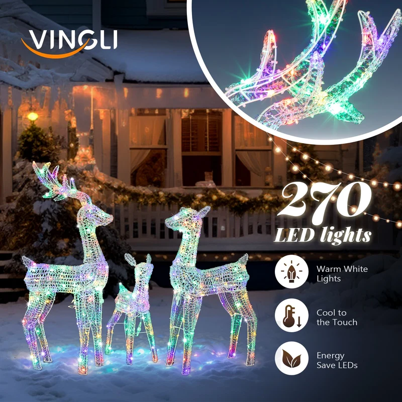 3tlg Rentier Familie Weihnachtsdeko LED Beleuchtet Dekoration