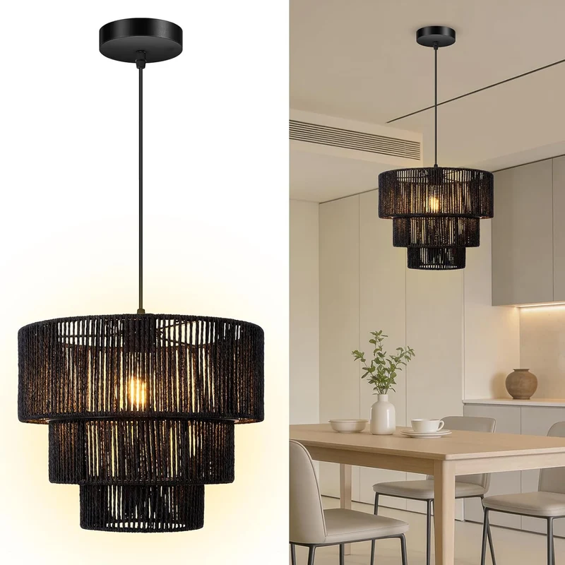 Elegante Hängeleuchte mit Rattan-Details Brehn