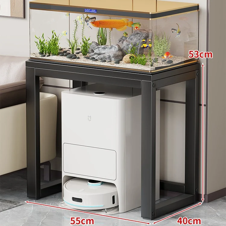 Gold-Metall-Aquarium-Konsole mit Kunstmarmorplatte und Robotersauger-Aufbewahrung