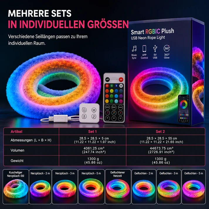 ✨ 50% RABATT! 🌟 Neon-Lichtband in Marderfell-Optik – 360° Rundumbeleuchtung ✨