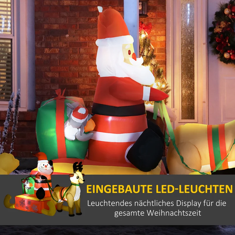 Aufblasbare Weihnachtsdeko Weihnachtsmann Schlitten Rentier LED Garten