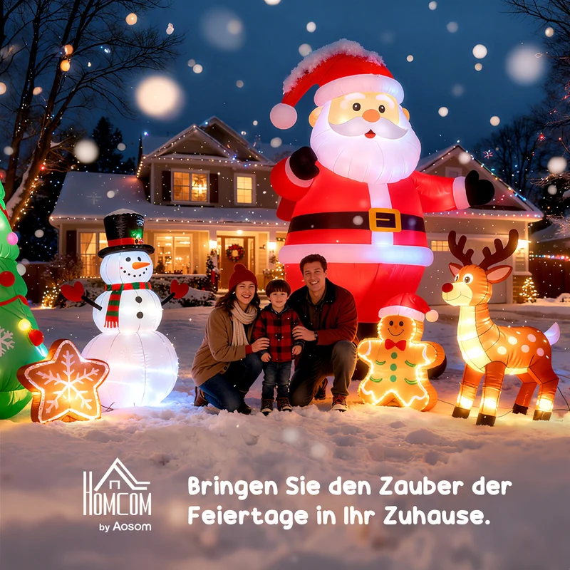Aufblasbare Weihnachtsdeko Weihnachtsmann Schlitten Rentier LED Garten