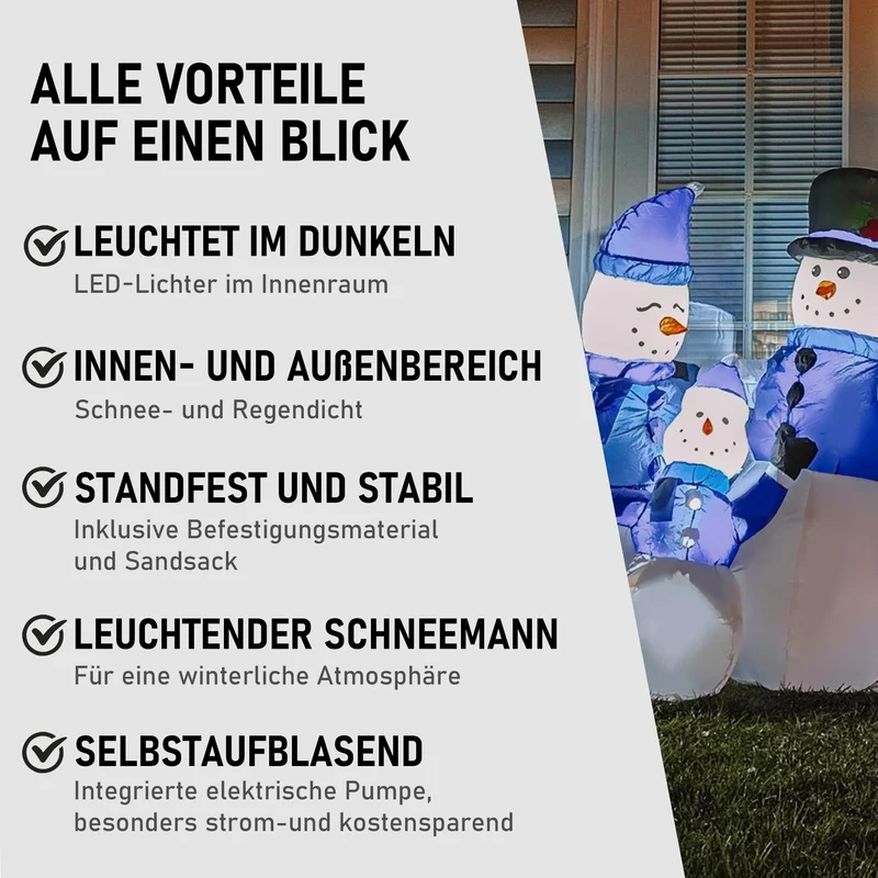 Schneemann Weihnachtsdekoration LED Selbstaufblasend 180cm Gebläse